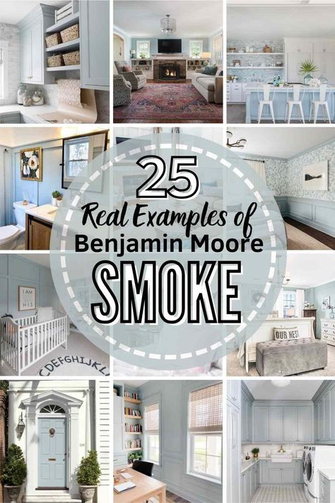 Everything You Need To Know To Decide If Benjamin Moore Smoke 2122-40 Is The Perfect blue-green paint For Your Home + 25 examples of the paint color used in real homes! #benjaminmooresmoke #benjaminmoore #smoke #bluegreenpaint #paint Benjamin Moore Bedroom, Benjamin Moore Bathroom, Benjamin Moore Kitchen, Benjamin Moore Blue, Blue Green Paints, Blue Gray Paint, Farmhouse Paint Colors, Popular Paint Colors, Real Homes