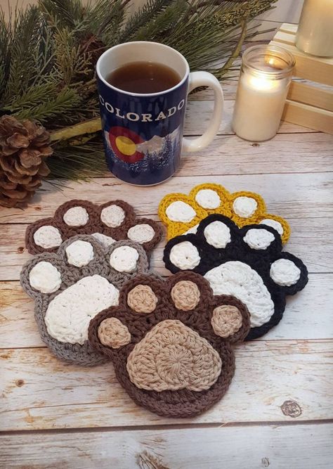 Paw Print Coaster Crochet Pattern Paw Crochet, Crochet Baby Blanket Tutorial, Coaster Crochet Pattern, Dog Coasters, Coaster Table, Coaster Crochet, Crochet Coasters Free Pattern, Puppy Paw, Crochet Coaster Pattern