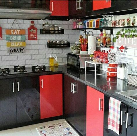 Black Red Kitchen, 60s Kitchen, Goth Kitchen, Authentic Decor, Kitchen Theme, Kitchen Remodel Cost, Cute Apartment, Kitchen Decor Apartment, House Items