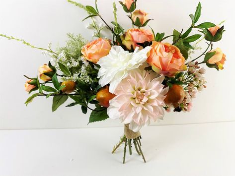 Peach Blush and White Rose and Dahlia Bouquet for - Etsy Australia Bouquet Wedding Summer, Rose And Dahlia Bouquet, Wedding Flower Arrangements Fall, Dahlia Wedding Bouquets, Silk Flower Bouquet, Bouquet For Wedding, Dahlia Bouquet, Summer Wedding Bouquets, Silk Wedding Bouquets