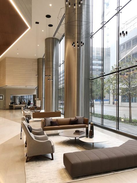 Lobby Lounge Design, Building Lobby Design, Residential Lobby Design, Modern Lobby Design, Office Building Lobby, Office Lobby Design, Modern Hotel Lobby, Hotel Lobby Lounge, Modern Lobby