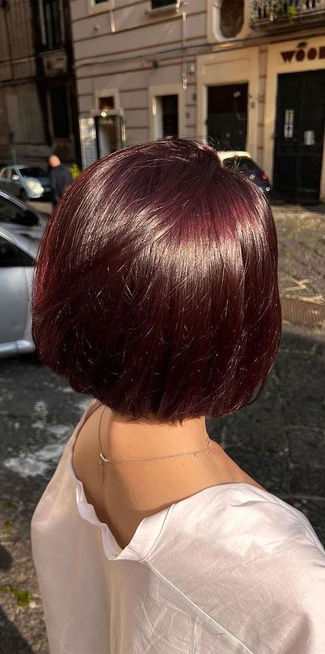 45 Versatile Bob Haircuts for Every Occasion : Red Mahogany Bob Short Hair Dark Red, Burgundy Bob Hair, Short Burgundy Hair Bob, Short Dark Red Hair Burgundy, Burgundy Hair Bob, Cherry Red Short Hair, Cherry Red Bob, Haircut Ideas Blonde, Dark Red Short Hair