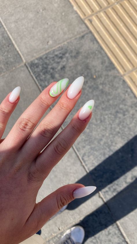 Milky White Nails With Nail Art, Summer Milky Nails, Milky White Nails With Blue Design, Milky White Base Nails With Design, Milky Summer Nails, Milky White Summer Nails, Milky Blueberry Nails, Milky White Nails Design Ideas, Summer Nails Milky White