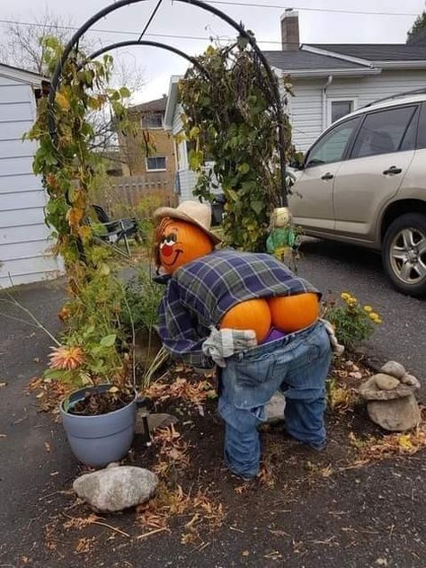 Easy Flower Arrangements Diy, Pumpkin People, Scarecrows For Garden, Pumpkin Contest, Halloween Pumpkin Designs, Fall Outdoor Decor, Fall Decorations Porch, Outdoor Decor Backyard, Fall Outdoor