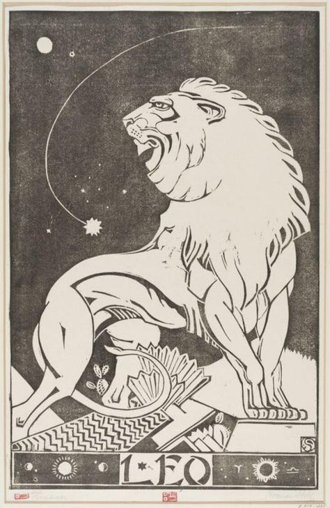 Leo | van der Stok, Gerard Antoine Henri | V&A Explore The Collections Leo Zodiac Art, Astrology Decor, Cotton Shopping Bags, Small Artwork, Lion Print, Postcard Collection, Astrological Sign, Sports Prints, London Print