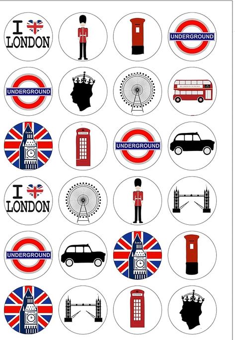 24 PRECUT London City Themed Edible Wafer Paper Cake Toppers Decorations : Amazon.co.uk: Grocery London Theme Parties, Paper Cupcake Toppers, London Decor, English Day, Diy Notebook Cover, Edible Wafer Paper, London Theme, English Posters, London Tea