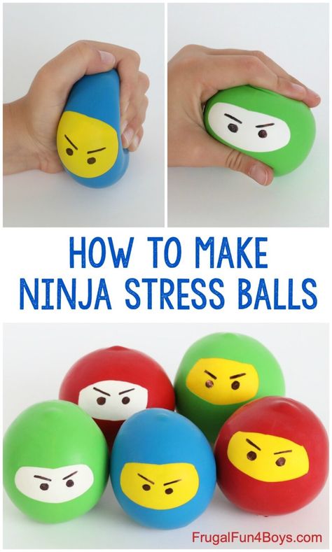 How to Make Ninja Stress Balls - Frugal Fun For Boys and Girls Imagination Activities For Kids, Ninja Games For Kids, Crafts For Boys 11-13, Crafts For Boys 8-10, Arts And Crafts For Boys, Funny Crafts For Kids, Ninja Craft, Ninja Crafts, Ninjago Characters