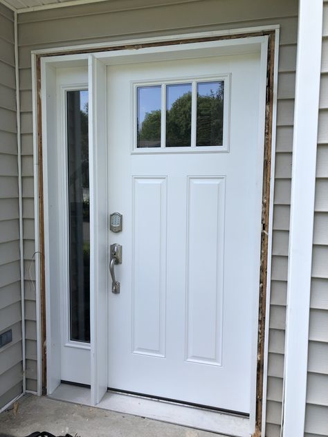 Front Door With One Sidelight, Door With One Sidelight, House Front Door, Glass Front Door, Dream Home Ideas, Home Renovations, House Front, Front Porch, Front Door