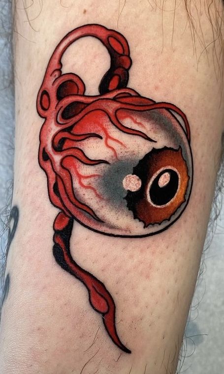 Traditional Eyes Tattoo, Centipede Face Tattoo, American Traditional Eyeball Tattoo, Eye Ball Tattoo Design, Elbow Eye Tattoo, Eye Face Tattoo, Traditional Eyeball Tattoo, Eye Traditional Tattoo, Eyeball Tattoo Design