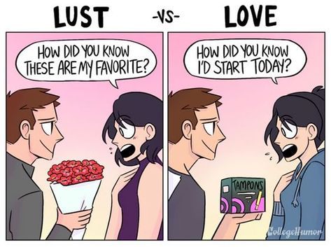 Lust Vs Love, Karina Farek, The Truth About Love, Relationship Comics, Unique Hardware, Cute Couple Comics, Couples Comics, Love And Lust, College Humor