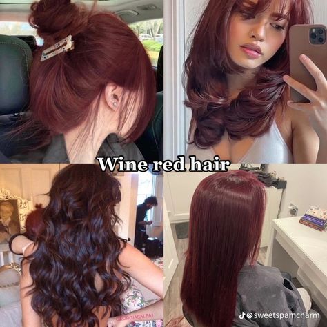 Short Red Wine Hair, Copper Hair On Brown Skin, Wine Hair Color, Wine Red Hair, Wine Hair, Cherry Hair, Hair Tint, Hair Color Cream, Hair Streaks