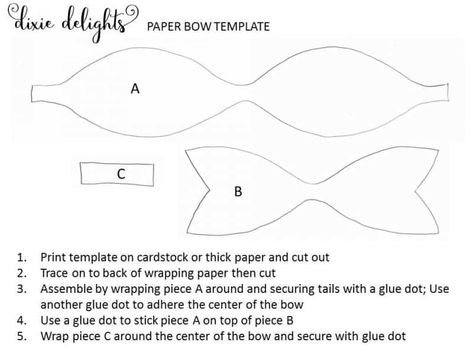 Christmas Wrapping {Paper Bow Template Free Printable} – Dixie Delights Bow Template Free, Paper Bow Template, Wrapping Paper Bow, Felt Bow Tutorial, Paper Bows Diy, Bow Tie Template, Diy Baby Hair Bows, Tie Template, Wrapping Paper Bows