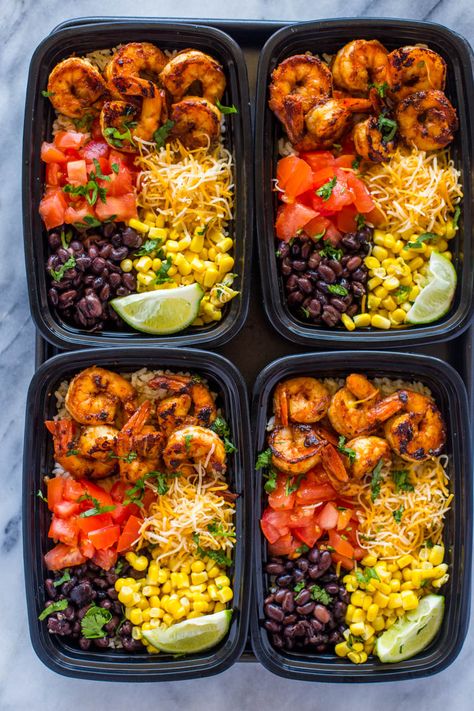 Shrimp Bowls, Spiced Shrimp, Taco Meal, Shrimp Taco, Clean Meal Prep, Black Beans Corn, Resep Diet, Prepped Lunches, Makanan Diet