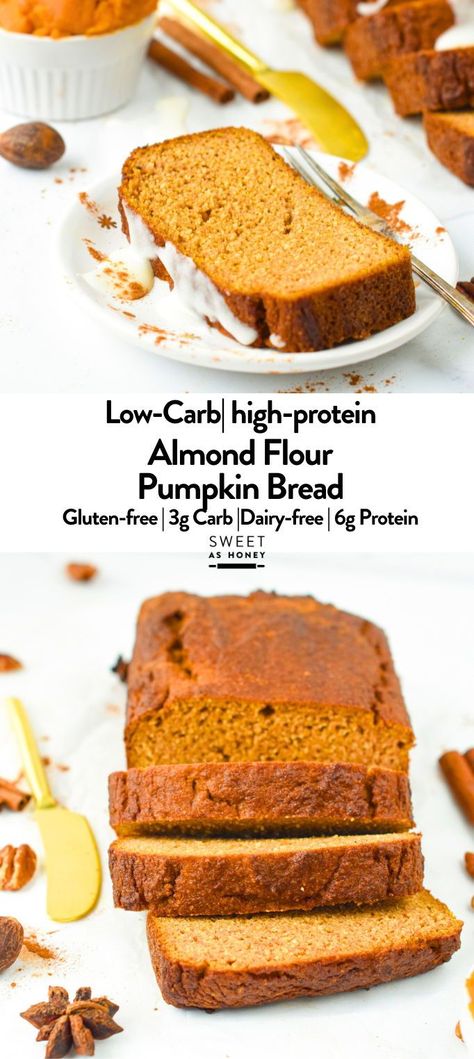 This Almond Flour Pumpkin Bread has a delicious moist crumb, perfect for celebrating the fall season.Bonus, this pumpkin bread recipe is also low-carb, sugar-free, and gluten-free. Pumpkin Bread With Almond Flour, Almond Flour Pumpkin Bread, Coconut Flour Pumpkin Bread, Bread With Almond Flour, Almond Flour Pumpkin, Keto Pumpkin Bread, Healthy Pumpkin Bread, Gluten Free Pumpkin Bread, Almond Flour Bread