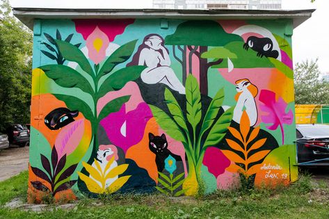 Mural / Carte Blanche fest on Behance Unique Garden Art, Garden Mural, Kerala Mural Painting, School Murals, Colorful Murals, Wall Painting Decor, Wall Murals Painted, Mural Design, Krishna Painting