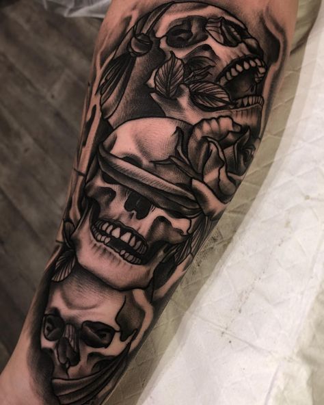 Fun first one for the year👌🏽 Cheers Corey.  #tattoo #tattoos #hearnoseenospeakno #skull #skulltattoo #blackandgreytattoo #blackandgrey… 3 Skulls Tattoo, Mexican Skull Tattoos, Mexican Skulls, Skull Tattoos, Black And Grey Tattoos, Skull Tattoo, The Year, Tattoos, Pins