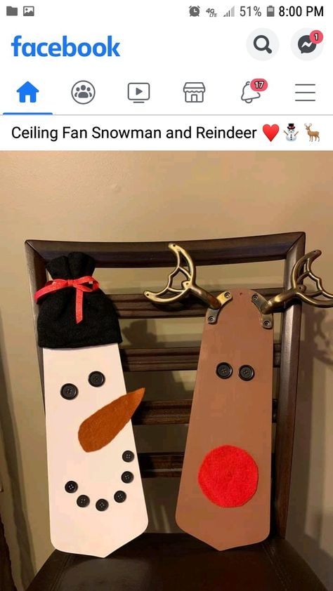 Crafts With Ceiling Fan Blades, Ceiling Fan Blade Reindeer, Ceiling Fan Blade Snowman, Fan Blade Christmas Crafts, Ceiling Fan Blade Crafts, Fan Blades Repurposed Ideas, Fan Blade Crafts, Painted Fan Blades, Ceiling Fan Art