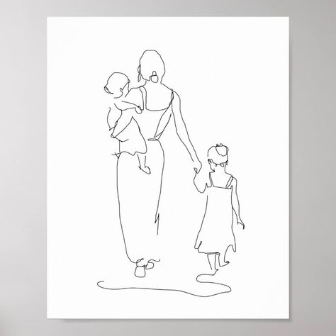 Tattoo Line Art, Mother And Daughters, Mom Tattoo Designs, Silhouette Tattoos, Mother Tattoos, Abstract Minimalist, Art Line, Print Painting, Tattoos For Daughters