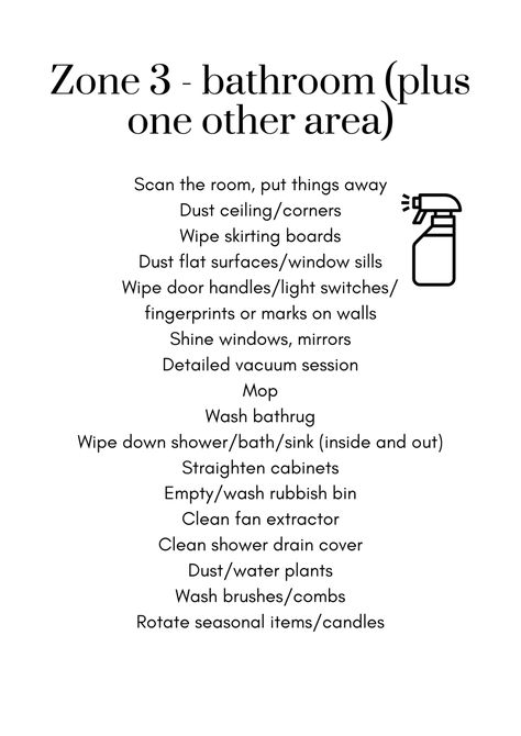 PRINTABLES – BATHROOM (Zone 3) CLEANING/DECLUTTER LIST | DianeDenmark.com Photo Zone Ideas, Clean Shower Drain, Flylady Zones, Declutter List, Fly Lady Cleaning, Fly Lady, Zone Cleaning, Cleaning Caddy, Deep Cleaning House