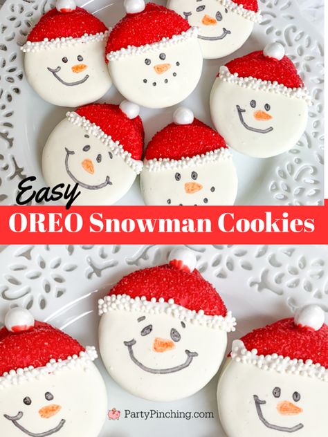 Easy Oreo Snowman Cookies, easy oreo snowmen, fun no bake Christmas cookie, best cookie exchange recipes, best easy Christmas cookies, best Christmas holiday cookie recipes for kids, super easy Christmas dessert cookie ideas Christmas Cookies Oreo, Oreo Christmas Treats, Oreo Christmas Cookies, Oreo Snowman, No Bake Christmas Cookies, Christmas Dessert Cookies, Easy Christmas Cookies Decorating, Cookies No Bake, Creative Christmas Cookies