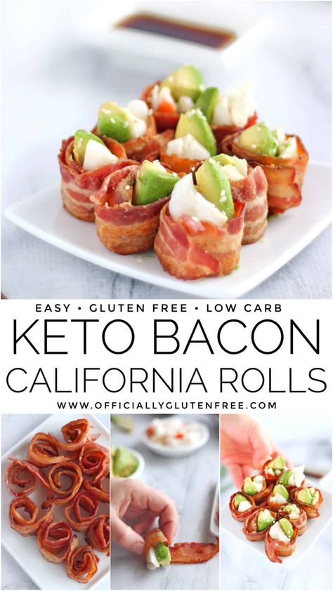 Keto Bacon California Rolls |Low Carb Sushi Recipe Keto Mushroom Soup, Veggie Sushi Rolls, Crab And Avocado, Low Carb Sushi, Veggie Rolls, Sushi Style, California Rolls, Keto Holiday Recipes, Sushi Recipe