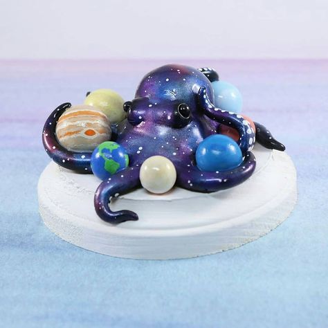 Galaxy Octopus, Polymer Clay Turtle, Clay Turtle, Easy Clay Sculptures, Ann Arbor Michigan, Polymer Clay Sculptures, Polymer Clay Diy, Polymer Clay Animals, Cute Polymer Clay