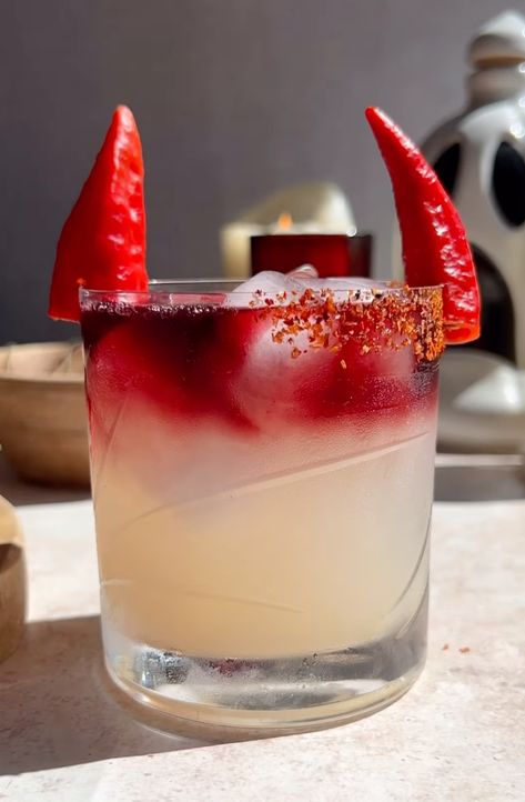 Devils Margarita, Ghost Pepper Recipes, Halloween Margaritas, Valentine's Cocktail, Join Jules, Booze Board, Wine Float, Spicy Margarita Recipe, Mommy Juice