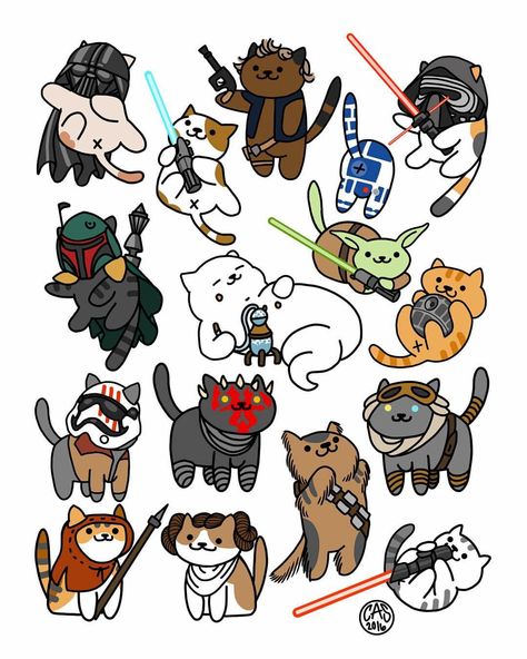 Neko Atsume Star Wars style Drawing Star Wars, Star Wars Ideas, Star Wars Style, Star Wars Stickers, Drawing Stars, Neko Atsume, Star Wars Quotes, Star Wars Facts, Star Wars Drawings