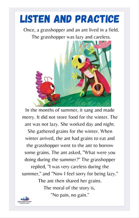 The Ant and the grasshopper English short moral story - YouTube. Ant And The Grasshopper Story, Moral Short Stories, The Ant And The Grasshopper, Small Stories For Kids, Moral Stories In Hindi, English Fluency, English Listening, Ielts Listening, Short Moral Stories