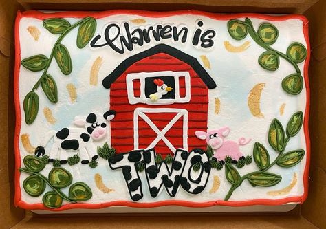 Farm Theme Sheet Cake 2nd Birthday, Farm Theme Sheet Cake, Farm Birthday Sheet Cake, Farm Sheet Cake, Farm Theme Cake, Photo Print Cake, Sheet Cake Designs, Birthday Sheet Cakes, Farm Themed Birthday Party