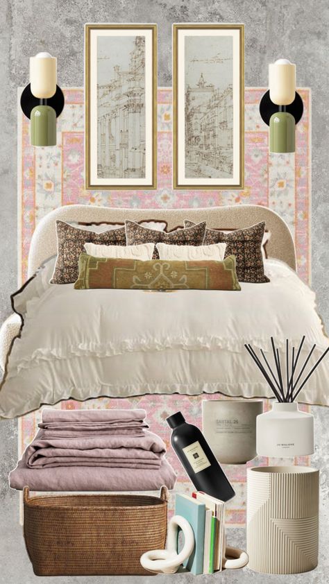 Light Feminine Bedroom, Room Inspo Mood Board, Neutral Warm Bedroom Aesthetic, Cream Bedroom Aesthetic, Bedroom Collage, Chic Room Decor, Art Deco Bedroom Blush, Pink Hollywood Glam Bedroom, Bedroom Mood Board