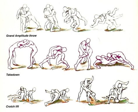 Wrestling moves! Wrestling Poses Reference Drawing, Wrestling Stretches, Wrestling Drawing Reference, Wrestling Moves Chart, Pro Wrestling Moves, Wrestling Sketch, Wrestling Poses Reference, Fencing Drawing, Wrestling Drawings