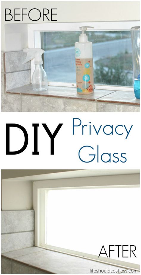 DIY Privacy Glass. It takes less than an hour and can easily be removed. {lifeshouldcostless.com} Glass Front Door Privacy, Bathroom Window Privacy, Frosted Glass Window, Frosted Glass Door, Door Diy, Bathroom Window, Privacy Curtains, Frosted Windows, Privacy Film