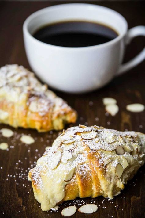 These buttery and flaky almond croissants are made from scratch, including the almond paste inside each pastry. #frenchpastry #almondcroissant #croissantrecipe #croissant #pastry Almond Croissants, Homemade Croissants, Croissant Dough, Croissant Recipe, Almond Croissant, Almond Paste, Homemade Donuts, Sweet Rolls, Almond Cream