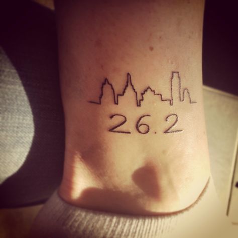 Commemorative tattoo for my first marathon and the 20th anniversary of the Philadelphia marathon #tattoo #marathon Boston Marathon Tattoo Ideas, 26.2 Marathon Tattoo Ideas, Chicago Marathon Tattoo Ideas, Nyc Marathon Tattoo, Chicago Marathon Tattoo, Boston Marathon Tattoo, 26.2 Tattoo Marathon, 26.2 Tattoo, Marathon Tattoo Ideas