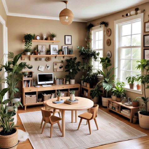 25 Homeschool Room Ideas That Every Parent Should Know Rustic Homeschool Room, Kids Homeschool Area, Kitchen Table In Living Room, Homeschool Aesthetic Kids, Waldorf Homeschool Room, Playroom Living Room, Homeschool Living Room, Dining Room Homeschool Space, Home School Aesthetic