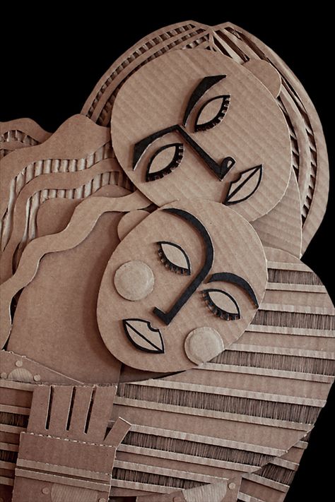 Farewell on Behance Corrugated Cardboard Art, Picasso Collage, Picasso Faces, Cardboard Art Projects, Cardboard Relief, Recycled Material Art, Cardboard Art Sculpture, Cardboard Mask, 3d Art Projects