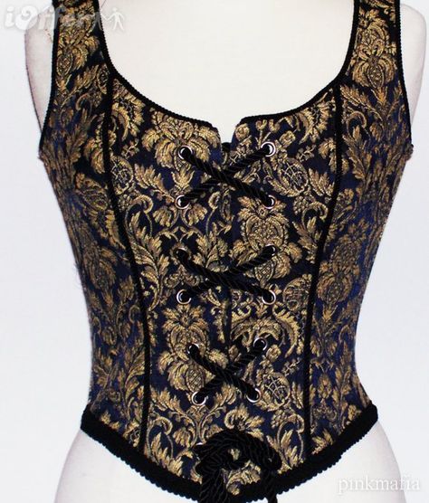 Medieval Corset Bodice In a dark Dark Blue & Gold Constellation Corset, Gold Corset Top, Dark Green Corset Top, Gold Overbust Corset With Boned Bodice, Black Fantasy Overbust Corset, Black And Gold Corset, Luxury Gold Corset For Women, Corset Aesthetic, Medieval Corset