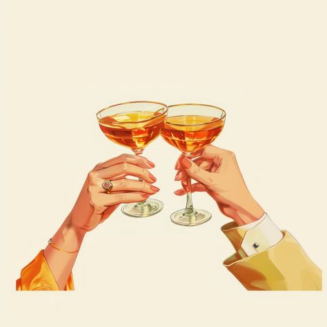 Glass Of Alcohol Aesthetic, Liquor Illustration, Alcoholic Drinks Painting, Cheers Champagne Glasses, Cocktail Glasses Illustration, Vintage Martini, Cocktail Glass Illustration, Cocktail Graphic Illustration, Cocktail Poster Vintage