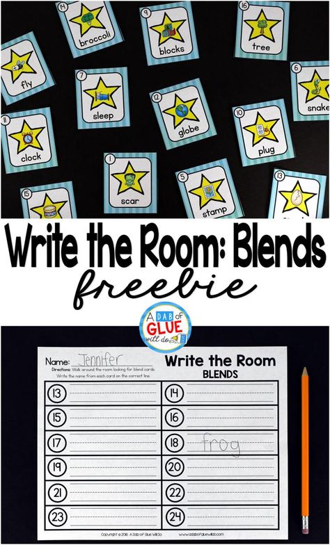 Write the Room Blends is the perfect literacy center that combine movement and learning, while having fun learning. This free printable is perfect for preschool, kindergarten, and first grade students. First Grade Freebies, Blends Activities, Phonics Blends, Blends And Digraphs, Write The Room, Kindergarten Ela, Kindergarten Centers, Phonics Kindergarten, Literacy Stations