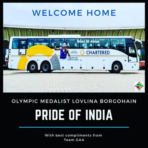 To honour olympic medalist Assam's Lovlina Borgohai on her magnificent achievement, the Assam State Transport Corporation (ASTC) will showcase to welcome her by a fully customised chartered bus with her photo as a gesture of honour at Guwahati Airport on 12th August. Kerala Bus, Guwahati Airport, Kolkata Bus, Kerala Tourist Bus Livery, Ksrtc Bus Images Karnataka, Charter Bus, Chartered Bus, Tokyo Olympics, Welcome Home