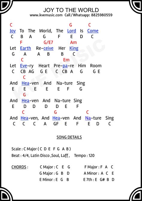 Joy to the world | Christian Christmas Song Music Notes | Chords Lead Keyboard/Piano Notes - KVE MUSIC Christmas Piano Chords, Christian Piano Chords, Christmas Songs Chords, Christian Piano Songs With Letters, Christmas Guitar Chords, Keyboard Piano Notes Songs, Joy To The World Piano, Piano Chords For Songs, Disney Piano Music