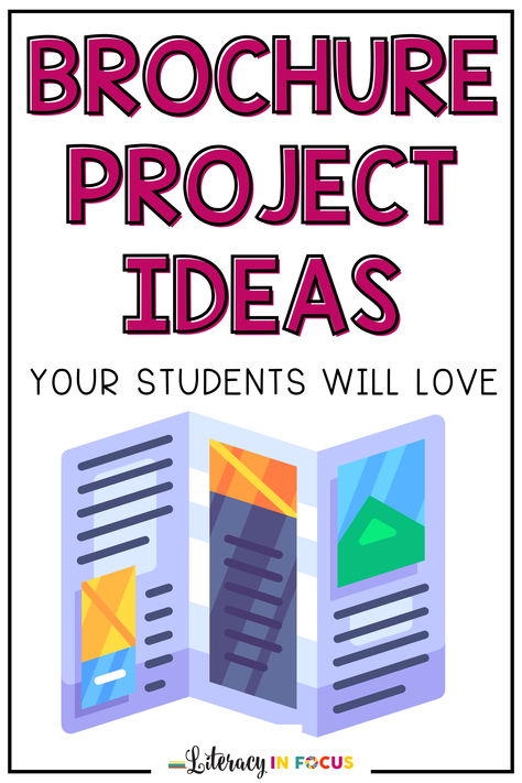 Get inspiration for your brochure project with these unique ideas! Brochure projects are so versatile! The creative assessment style work well in upper elementary and middle school! Students in grades 4, 5, 6, 7, and 8 will love the combination of creativity and analysis! Check out the trifold brochure project ideas today! #brochureproject #alternativeassessment Brochure Project Ideas, Brochure For School Project, Brochure Ideas For School Project, School Brochure Design Ideas, Project Presentation Ideas, Travel Brochure School Project, Creative Brochure Design Ideas, School Brochure Design Creative, Brochure Design Ideas