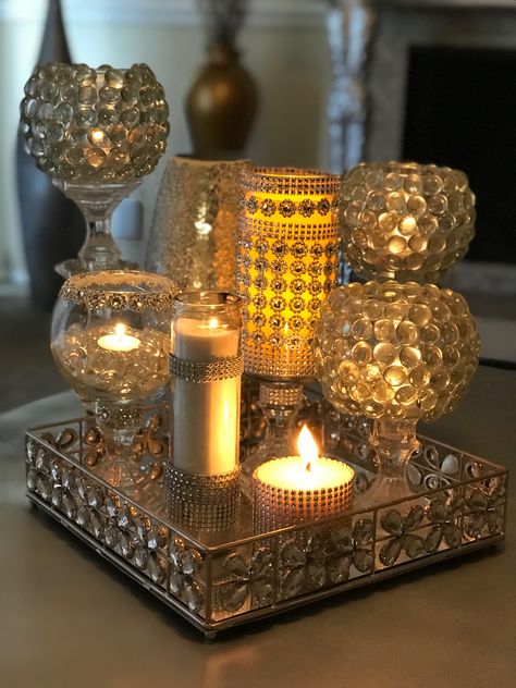 DIY: Candle Holders by Shalonda Diy Candle Holder, Diy Candle Holders, Diy Candle, Mirror Tray, Dollar Tree, Mirror Table, Candle Holder, Candle Holders, Coffee Table