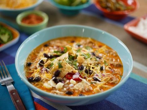 Get Sunny's White Chicken Chicken Chili Recipe from Food Network White Chicken Chicken Chili, Chicken Chicken Chili, Toppings Bar, Sunny Anderson, Corn Nut, White Chili Chicken Recipe, Chicken Chili Recipe, White Chicken Chili, Lime Chicken