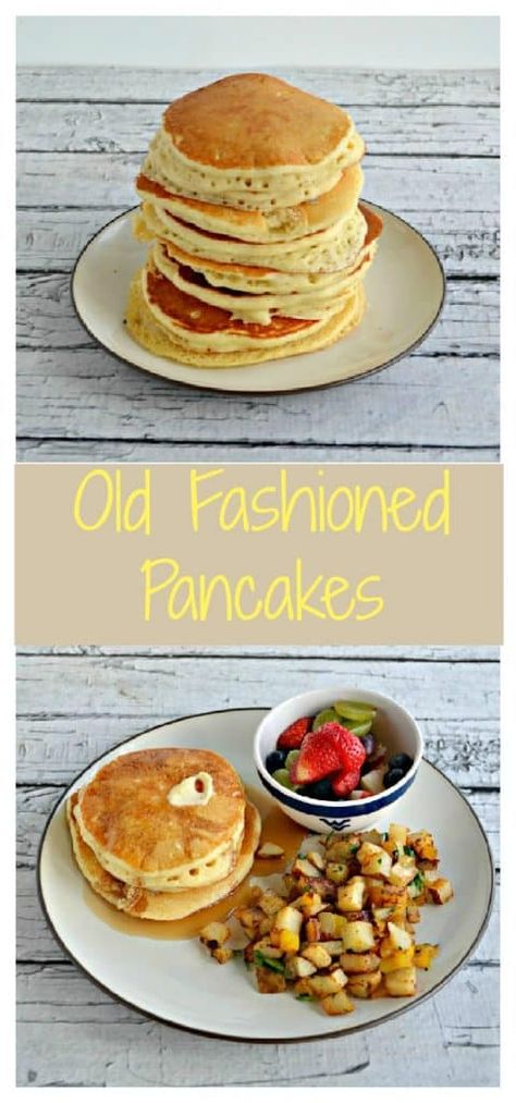 Old Fashioned Pancakes  Why use a pancake mix when you can whip up a batch of the fluffiest, tastiest pancakes around in just minutes?   Give these Old Fashioned Pancakes a try and you'll never go back to a mix.  #pancakes #mardigras #shrovetuesday #breakfast #brunch Pancake Recipes Easy, Old Fashioned Pancakes, Light And Fluffy Pancakes, Chicory Recipe, Pantry Recipes, Delicious Pancakes, Easy Breakfast Recipes, Pantry Ingredients, Pancake Recipe Easy