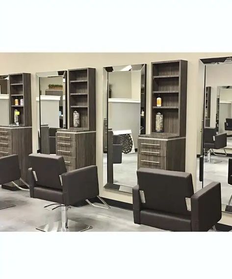 If you are interested, you can contact us Hair Stations Ideas, Latest Salon Interior Design, Salon Station Lighting Ideas, Kinyozi Interior Design, Small Salon Floor Plan, Styling Station Ideas Salon, Small Salon Station Ideas, Salon Mirrors Station, Hair Station Ideas Home