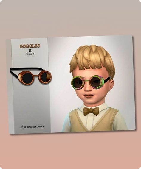 Sims 4 Goggles II Toddler New Mesh (Suzue) 14 Swatches For Female and Male (Toddler) HQ Compatible Filesize: 578 KB Recoloring Allowed: Yes – Do not include mesh Polycount LOD 0 (highest): 2864 Polycount LOD 1: 2180 Polycount LOD 2: 1390 Polycount LOD 3 (lowest): 660 Author: Suzue #gaming #accessories #glasses #hq_mod #sims4cc #sims4 Sims 4 Goggles Cc, Sims 4 Aviator Glasses, Sims 4 Glasses On Head, Sims 4 Toddler Accessories, Sims 4 Child Accesories Cc, Sims Resource, The Sims, Goggles, Sims 4