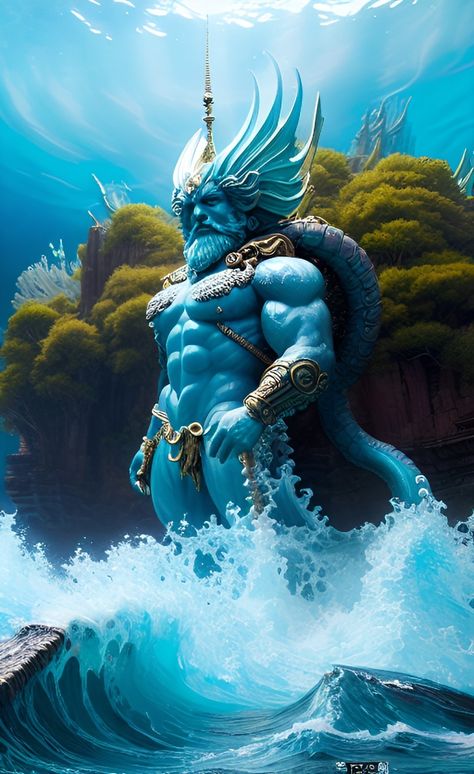 Neptune God of the Sea created with ai  #aiart #neptune #god #godofthesea #aiartist #ai #viral #viralart  #conceptart #characterdesign #midjourney #wombodream #nct #dalle2 #art #water #sea #godofwater #watergod #wallpaper #background #freewallpaper Neptune God Of The Sea, Neptune God, Mythical Gods, Sea God, Water God, Inktober 2023, Ancient Greek Sculpture, Roman Gods, Angel Warrior