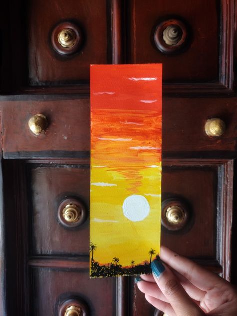 Sunset Bookmark Watercolor, Sunset Bookmark, Book Marks Design Ideas, Book Edges, Door Painting, Bag Painting, Bookmark Ideas, Watercolor Books, Cool Pencil Drawings